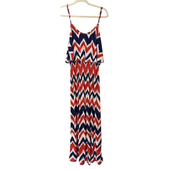 west loop Dresses & Skirts - West Loop Patio Maxi Dress Chevron Print Red White Blue Spaghetti Straps Medium